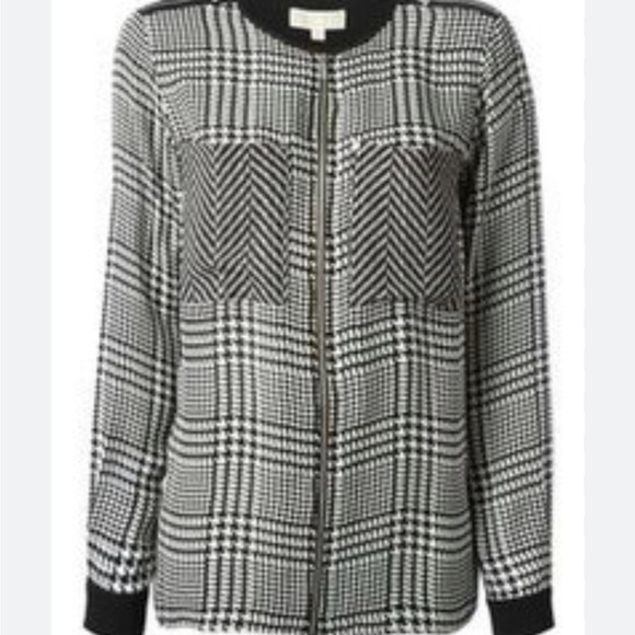 Michael Kors Sheer Panel Houndstooth Long Sleeve Blouse Size M - Picture 2 of 9